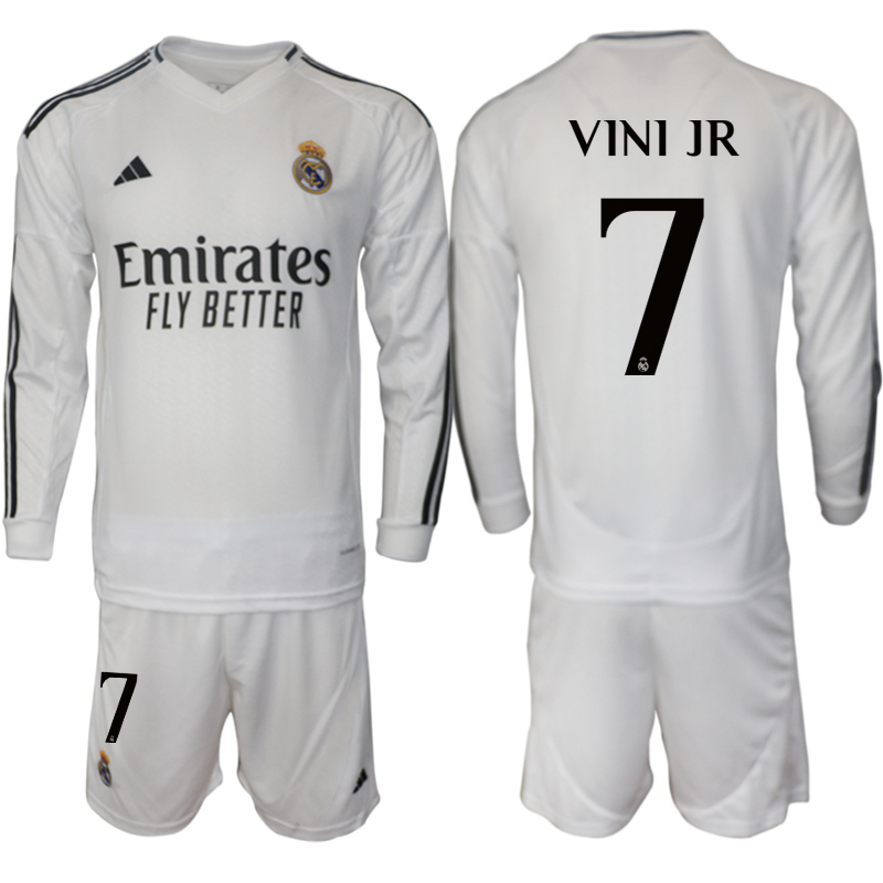 Men 2024-2025 Club Real Madrid home Long Sleeves White #7 Soccer Jerseys